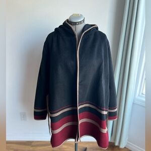 Wool blend Boho Funky Hooded  Cape with color accents Mom-core coat